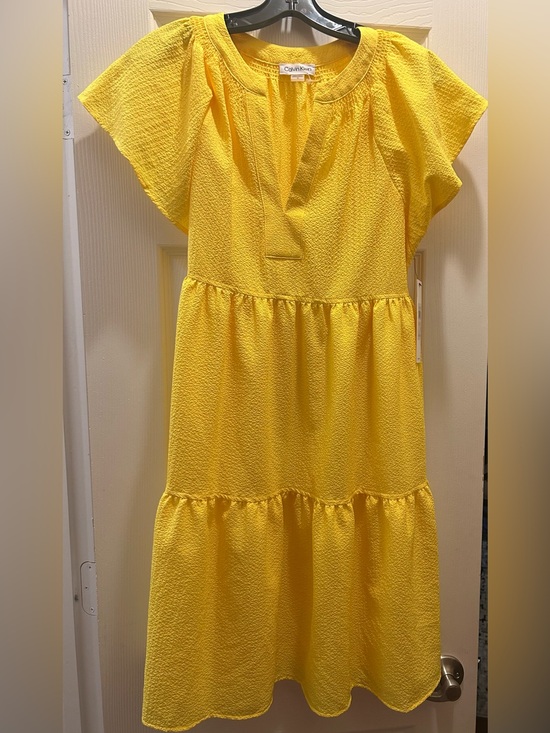 Calvin Klein Dresses & Skirts - Calvin Klein Bright Yellow Tiered Flutter-Sleeve Dress